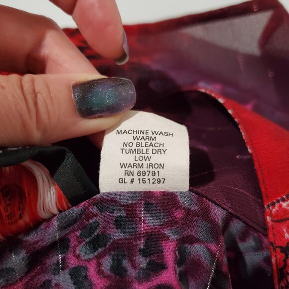 Maggie Barnes Vtg Sheer Paisley Sparkle Stripe Blouse Womens Plus Size 20W Red - Picture 9 of 10